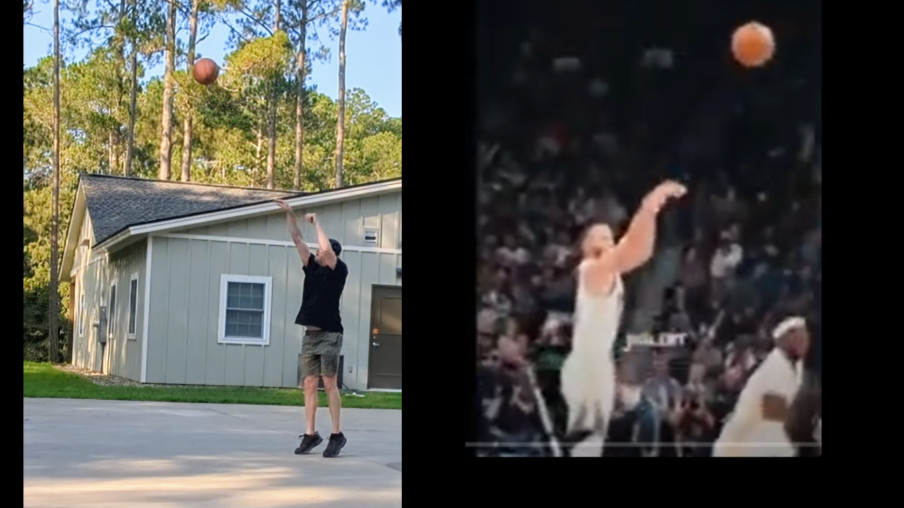 Athlete copying Steph Curry's shot